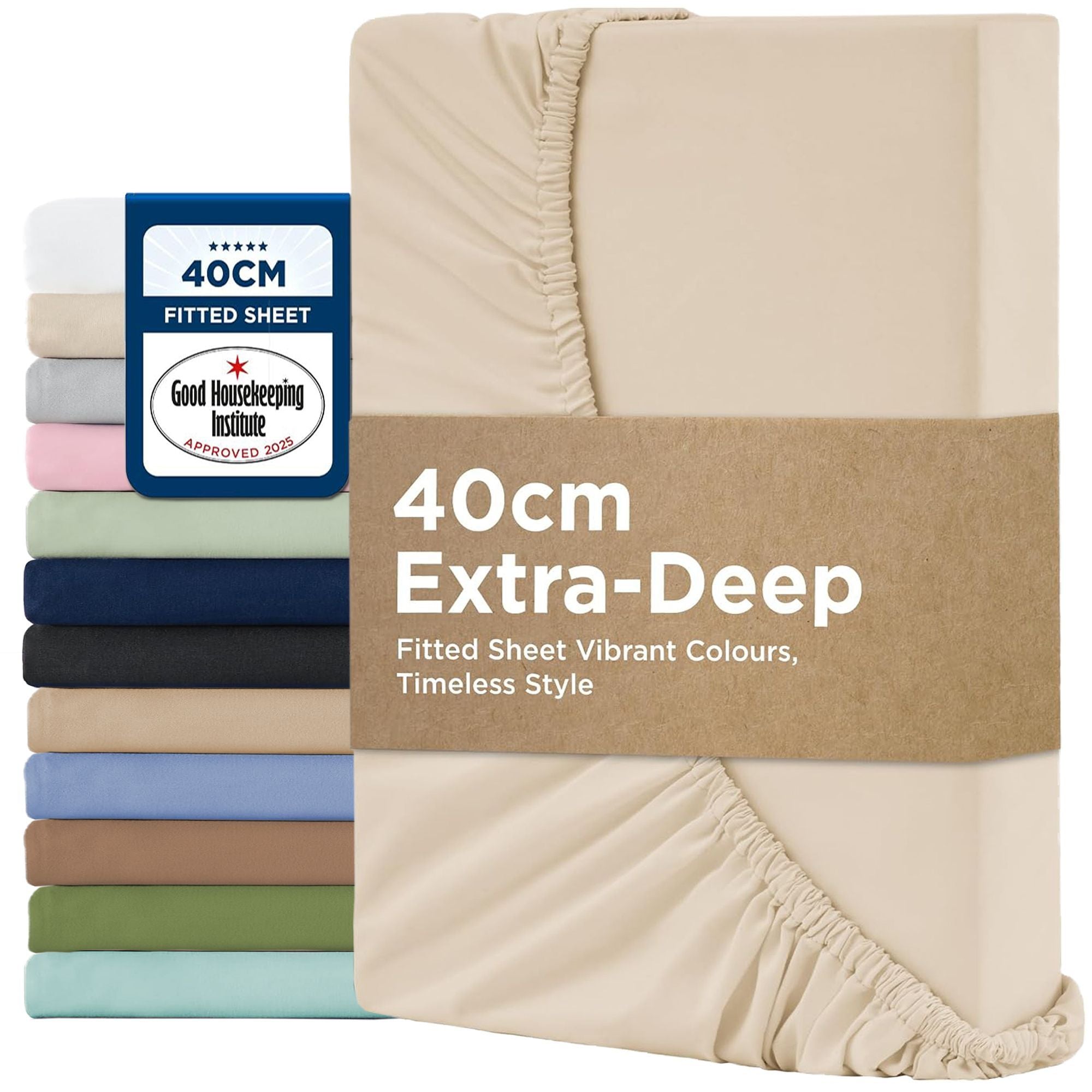 2000TC Hotel Quality Fitted Sheets - 2 Piece Fitted Sheets -Breathable Bedding - Wrinkle, Fade, Stain Resistant- 16inch/40cm Deep Pocket Fitted Bed Sheets-Wrinkle and Fade Resistant,(Cream White,Super King)